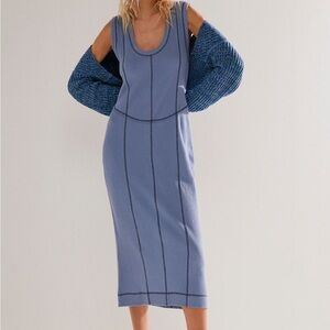 NWT! Free People Felicia Midi Dress Denim Grey Blue Large